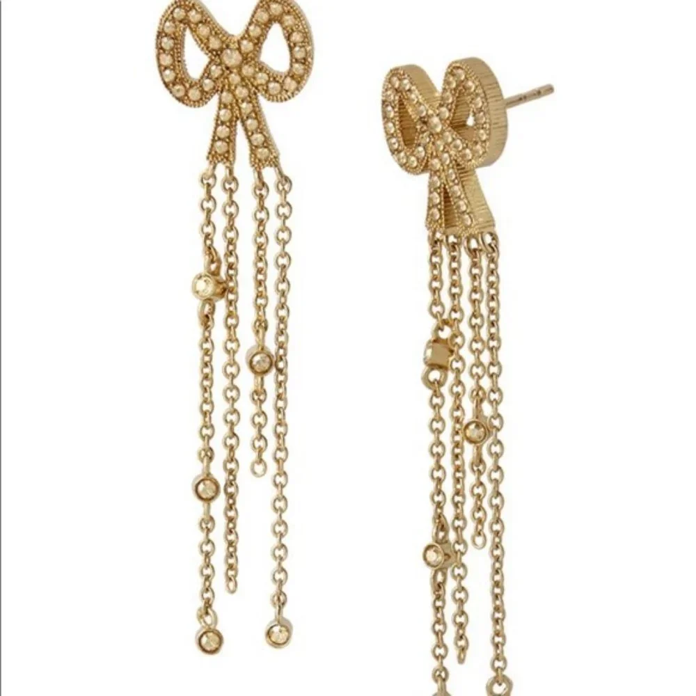 Coach Swarovski Crystals waterfall chains gold pave bow earrings - Picture 3 of 5